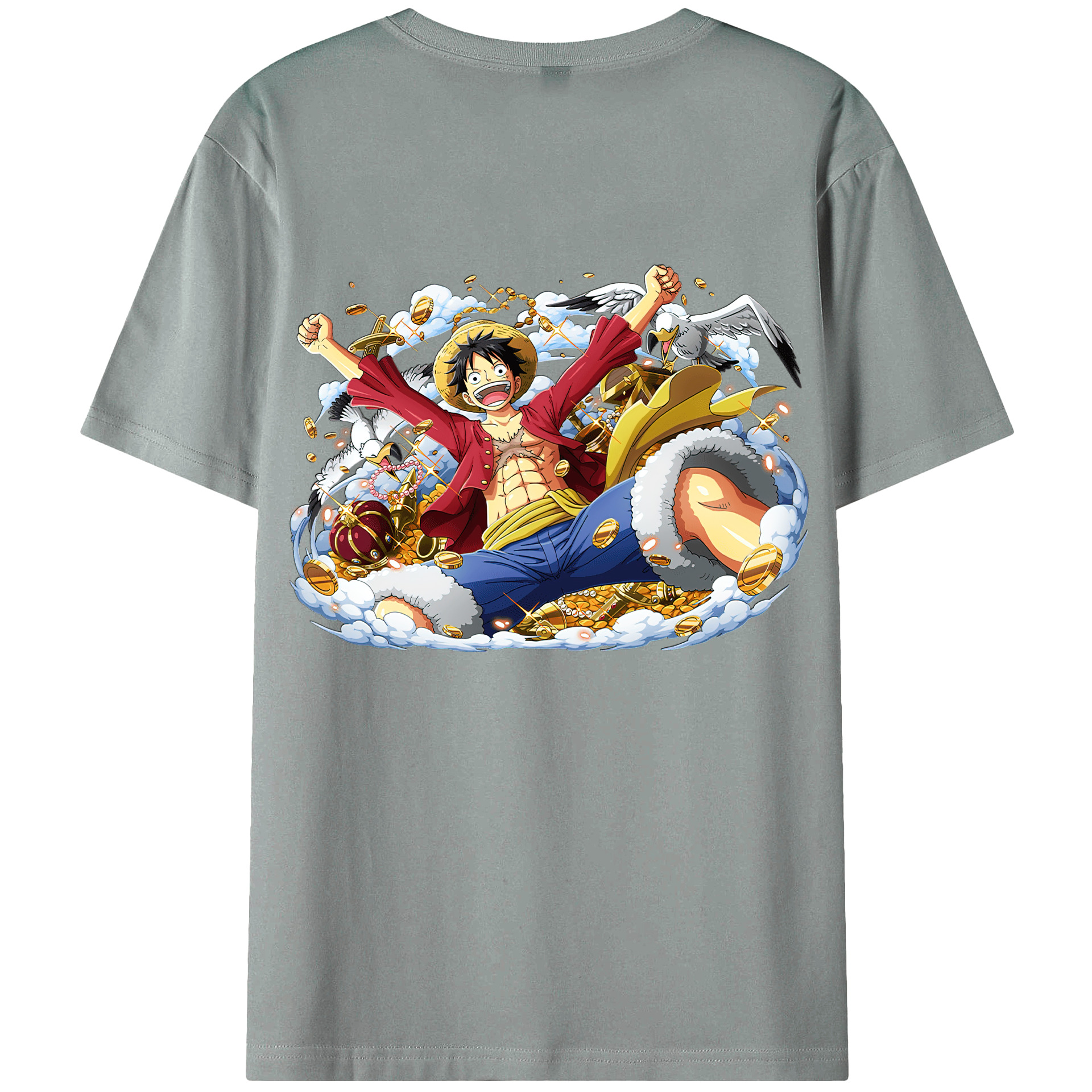 ワンピース モンキー・D・ルフィ ONE PIECE Monkey D. Luffy 綿100％ メンズ半袖Tシャツ（バックプリント） 通気性